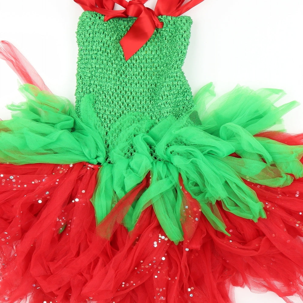 Preworn Girls Green   Tutu Dress  Size 4-5 Years  - Christmas, Costume