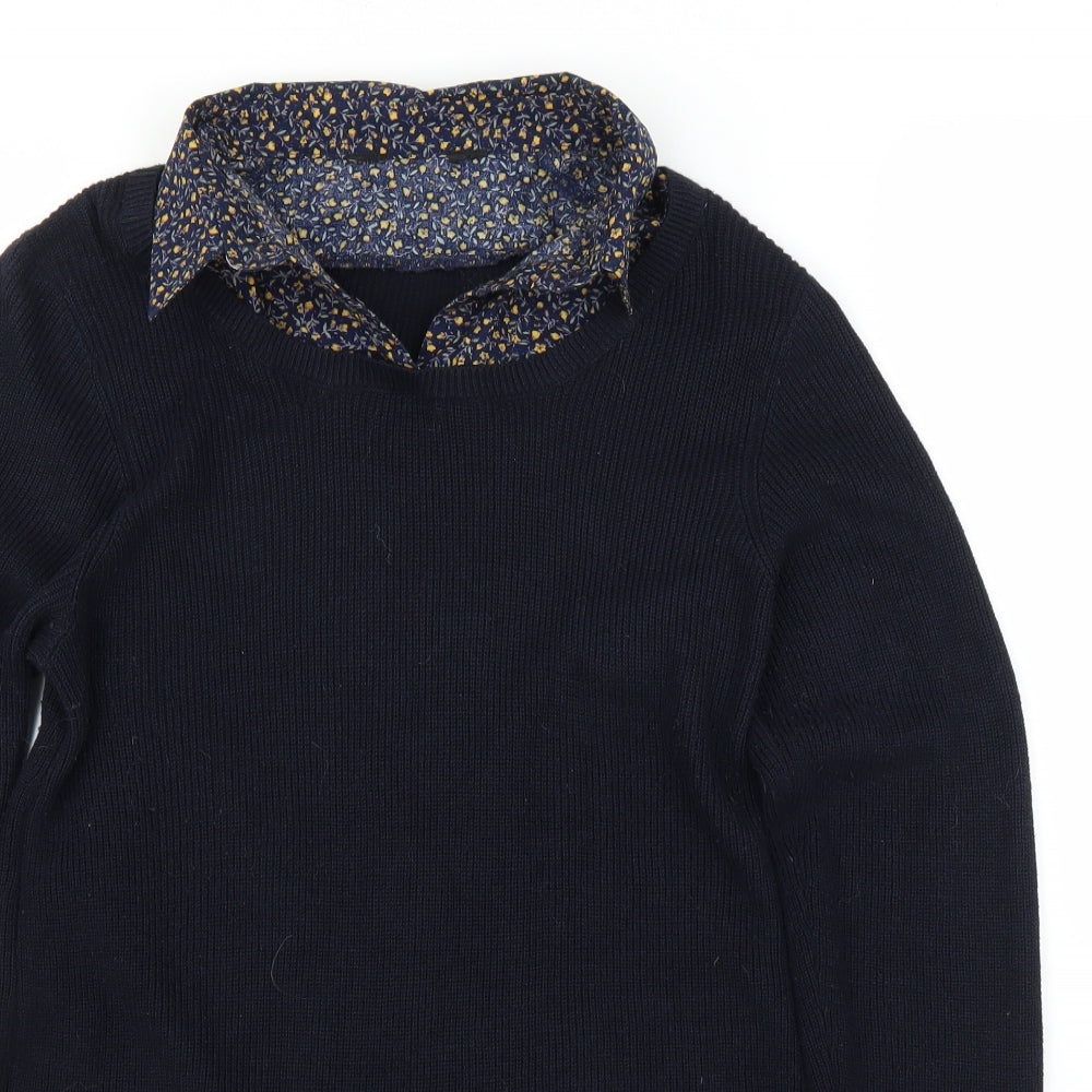 Preworn Womens Blue Floral  Basic Blouse Size M