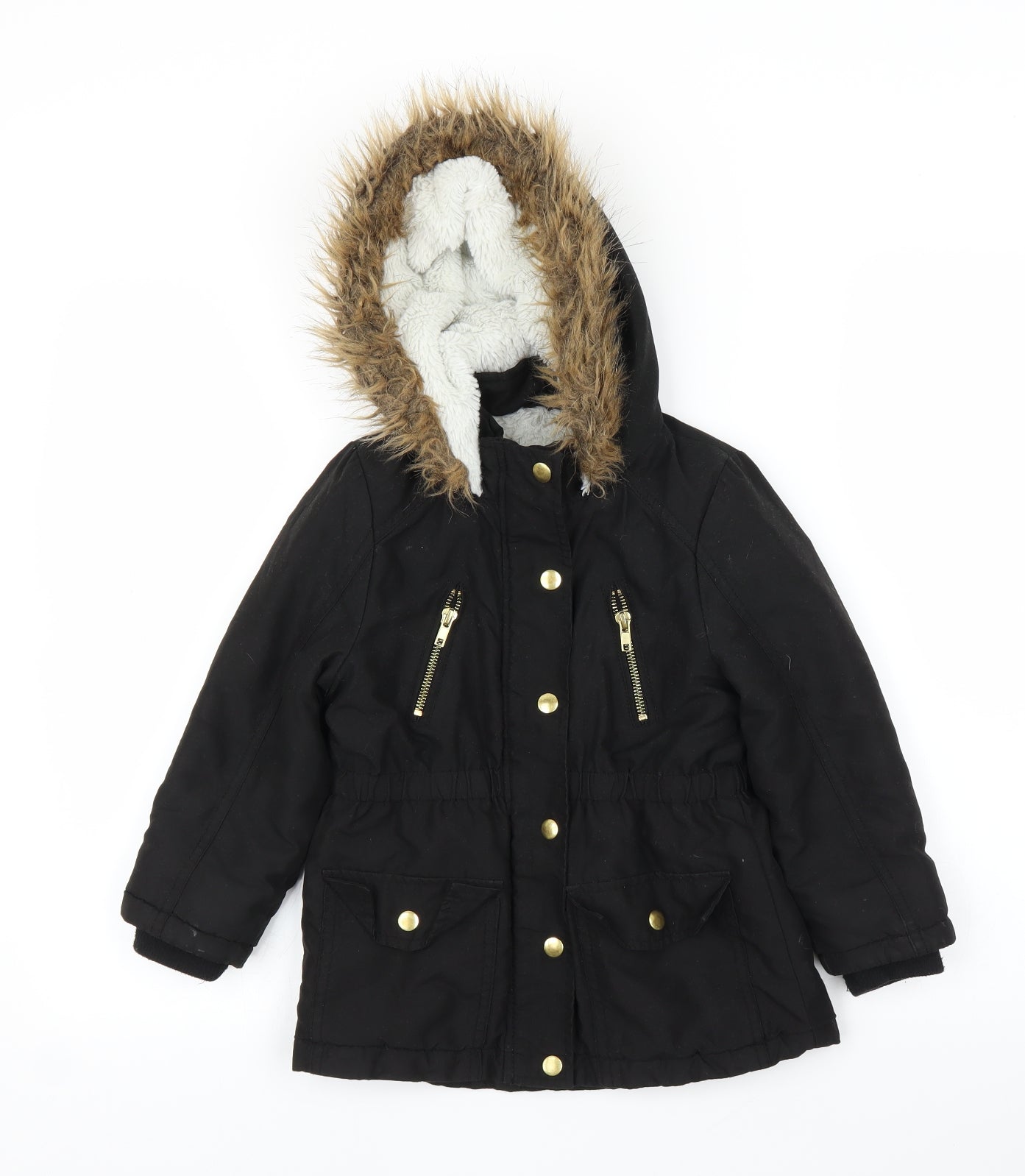 George Girls Black   Parka Coat Size 4-5 Years