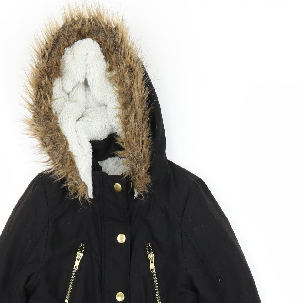 George Girls Black   Parka Coat Size 4-5 Years