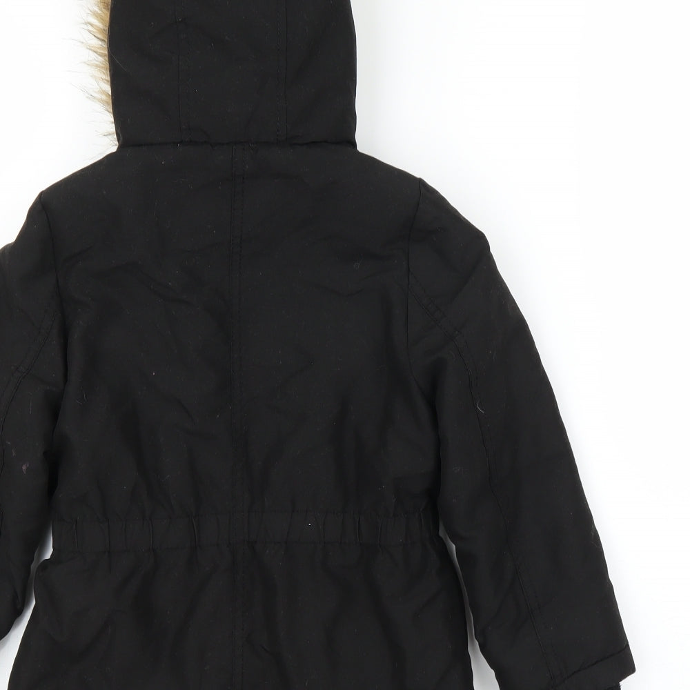George Girls Black   Parka Coat Size 4-5 Years