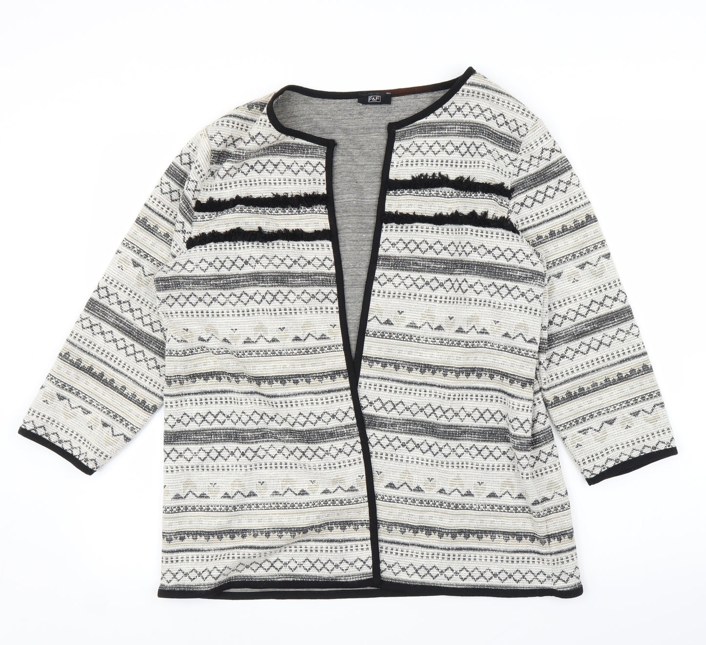 F&F Womens Beige Geometric  Cardigan Jumper Size 14