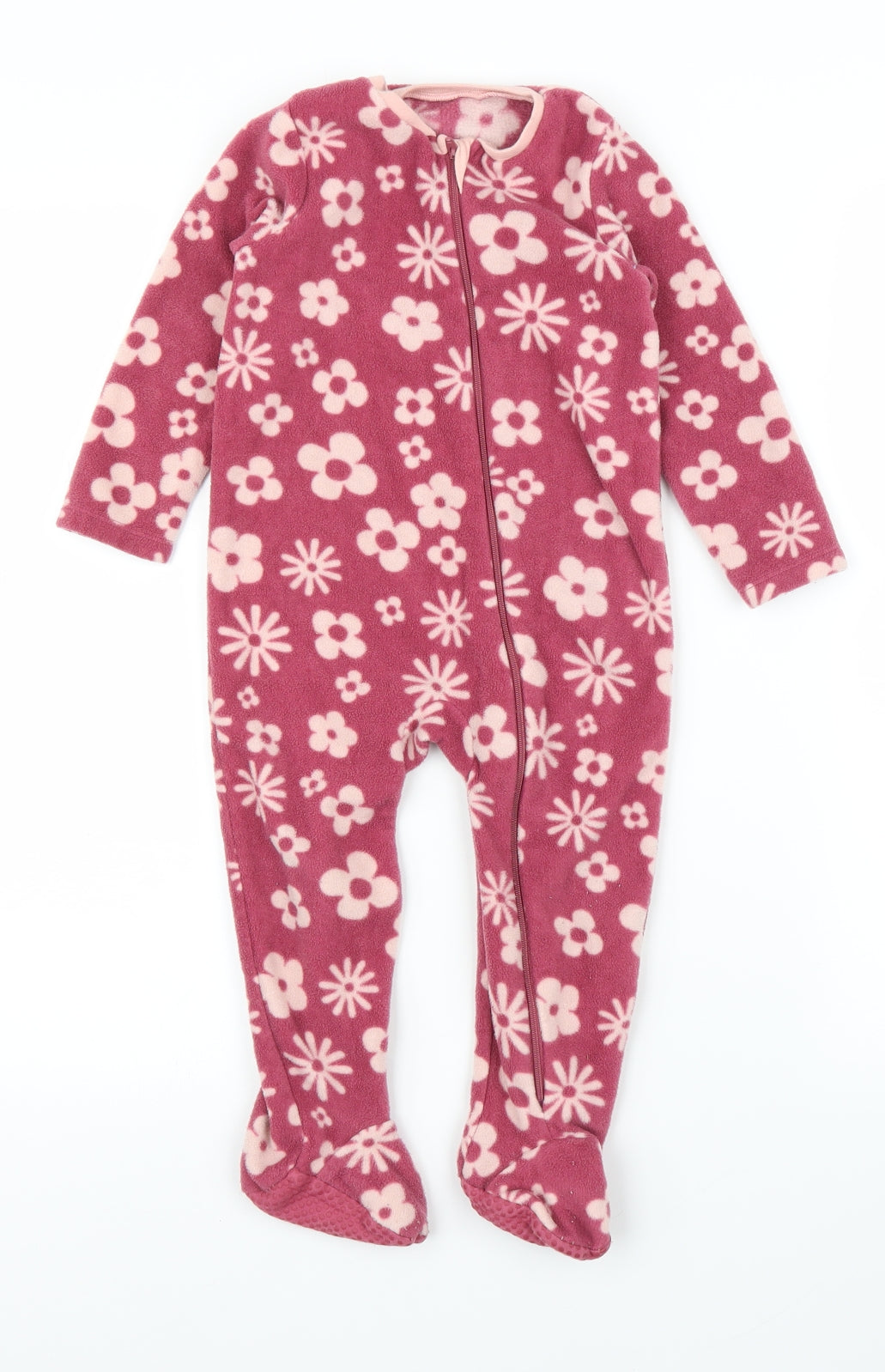Nutmeg Girls Pink Floral Fleece Babygrow One-Piece Size 18-24 Months