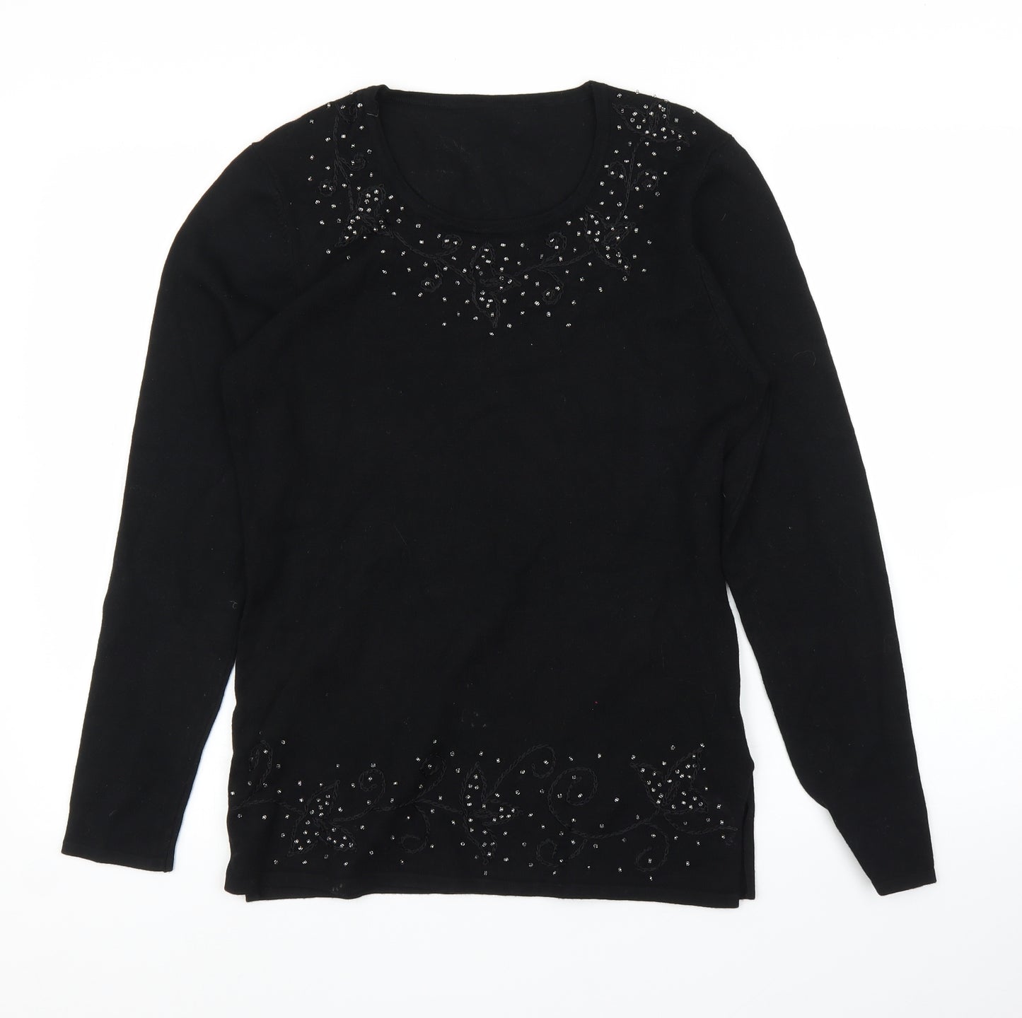 Jumper Womens Black Floral  Pullover Jumper Size M