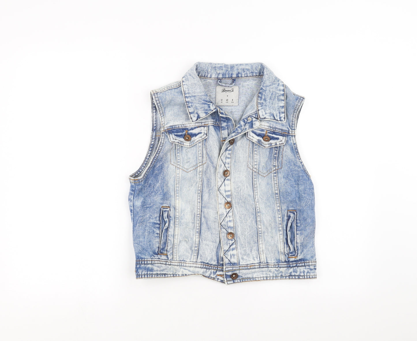 Primark Womens Blue  Denim Gilet Jacket Size 12  - tiger print