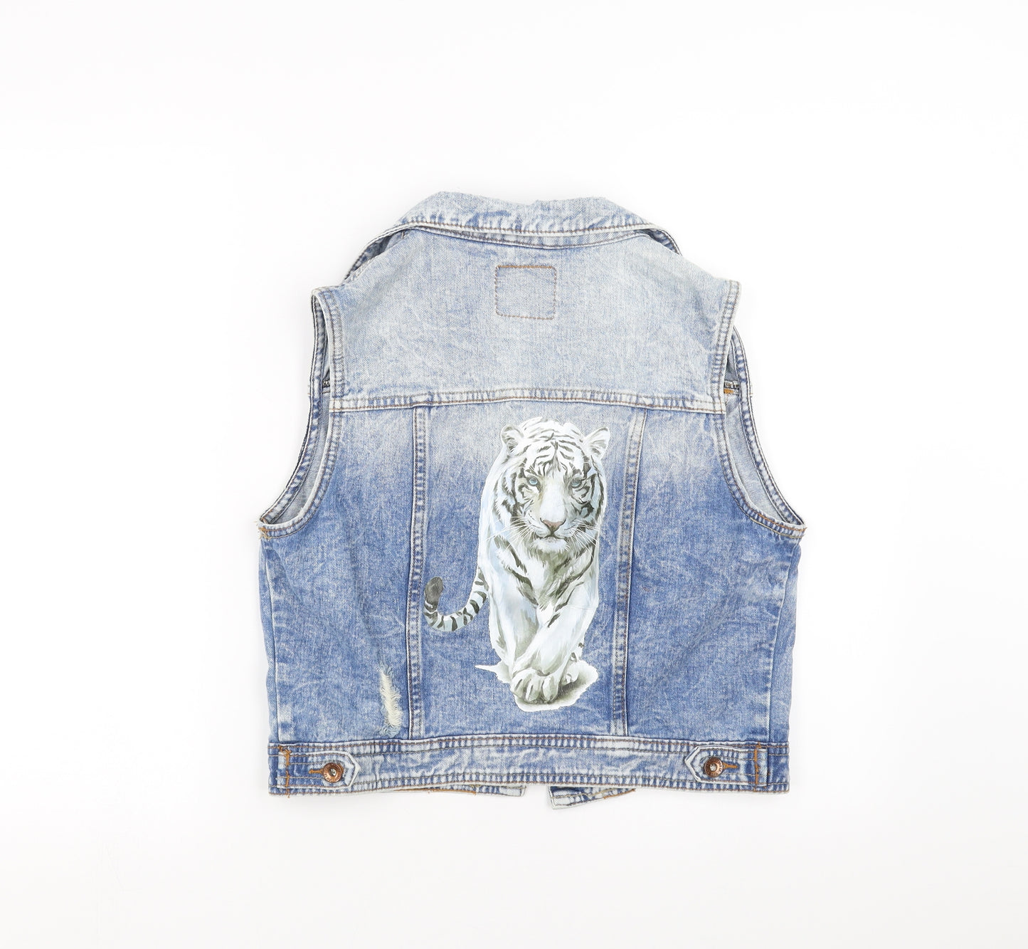 Primark Womens Blue  Denim Gilet Jacket Size 12  - tiger print