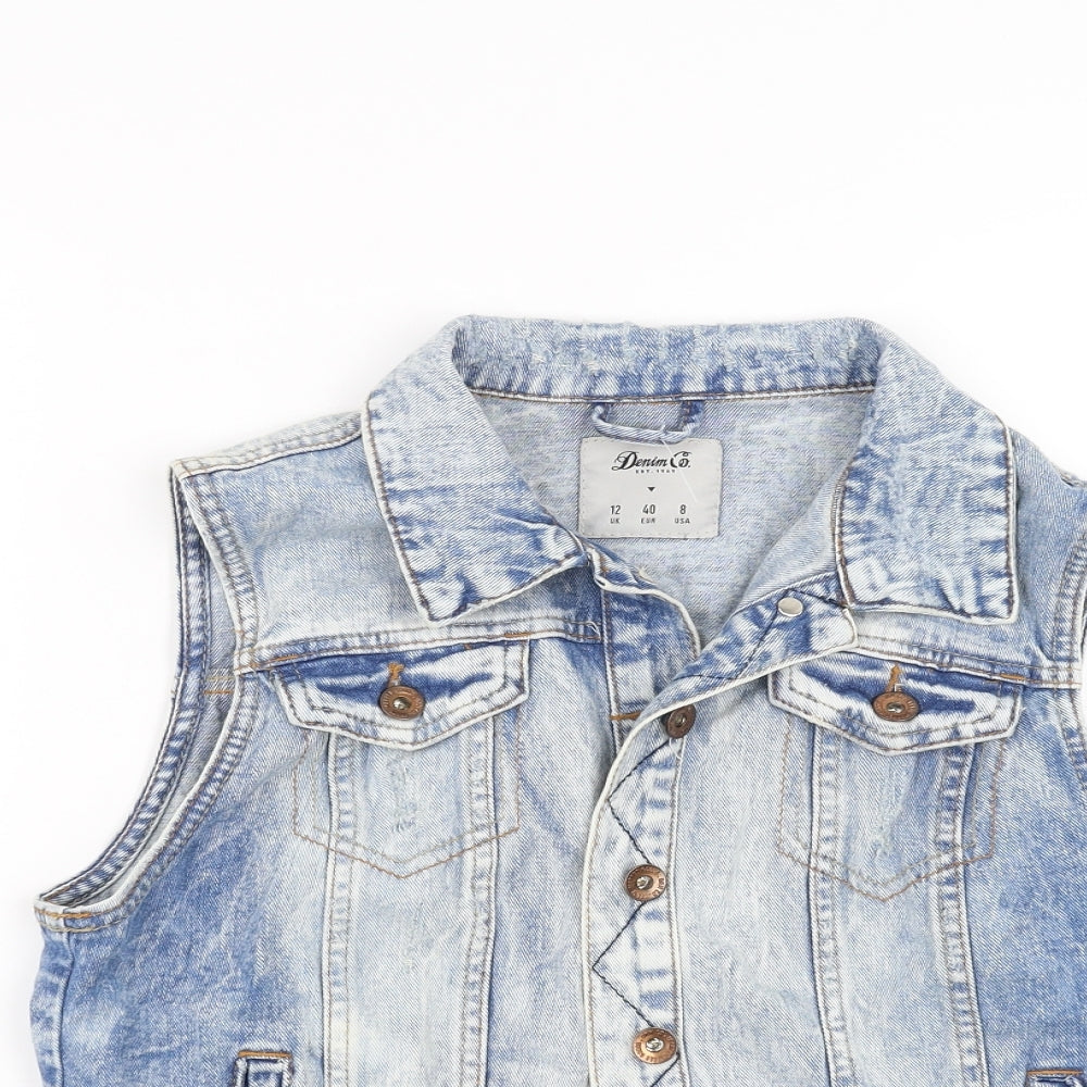 Primark Womens Blue  Denim Gilet Jacket Size 12  - tiger print