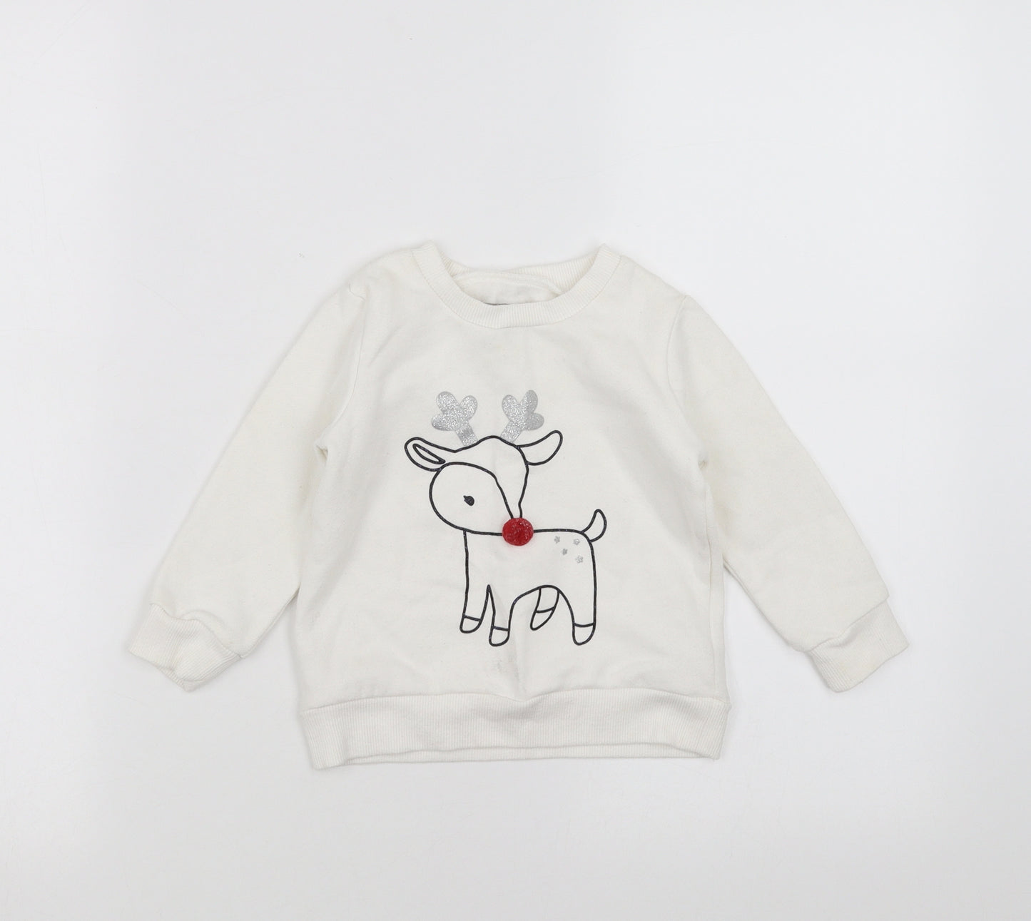 Primark Girls White   Pullover Jumper Size 18-24 Months  - reindeer