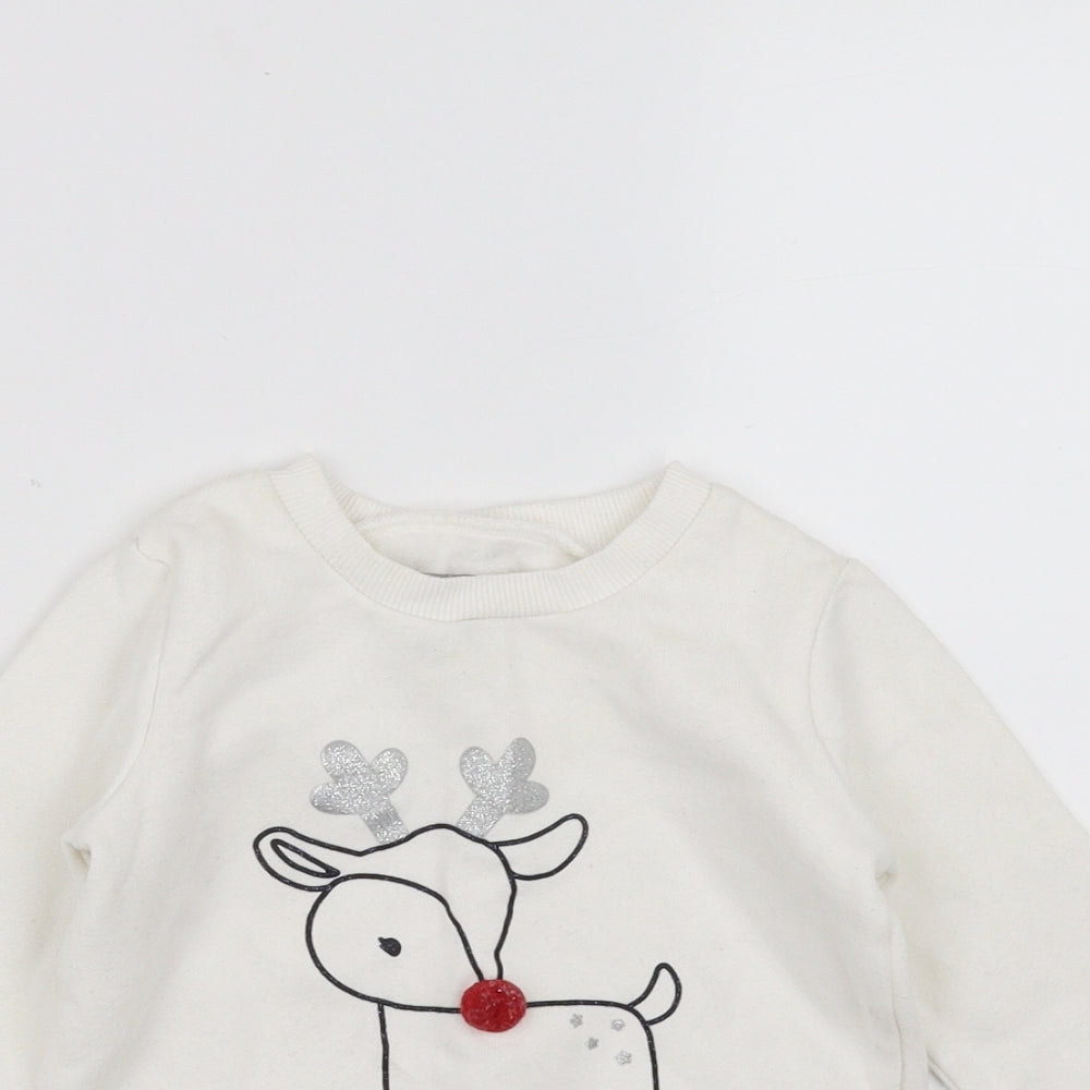 Primark Girls White   Pullover Jumper Size 18-24 Months  - reindeer
