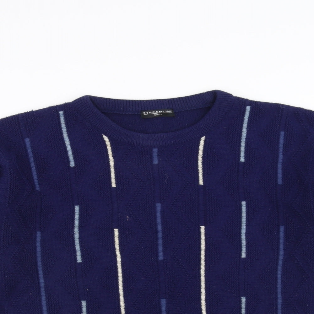 Streamline Mens Blue Geometric  Pullover Jumper Size S
