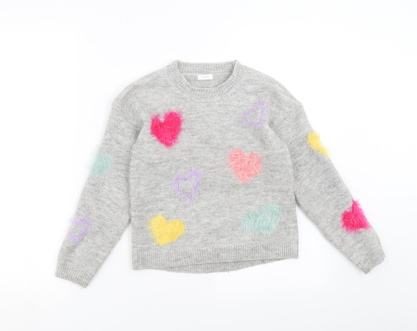NEXT Girls Grey  Knit Pullover Jumper Size 8 Years  - heart pattern