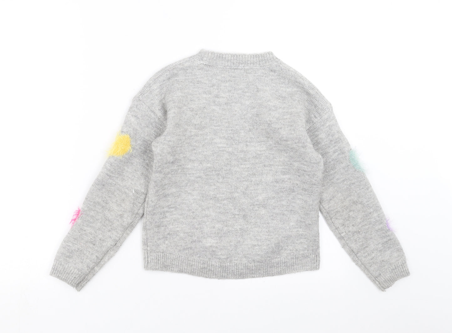 NEXT Girls Grey  Knit Pullover Jumper Size 8 Years  - heart pattern