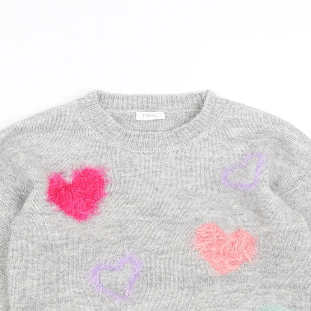 NEXT Girls Grey  Knit Pullover Jumper Size 8 Years  - heart pattern