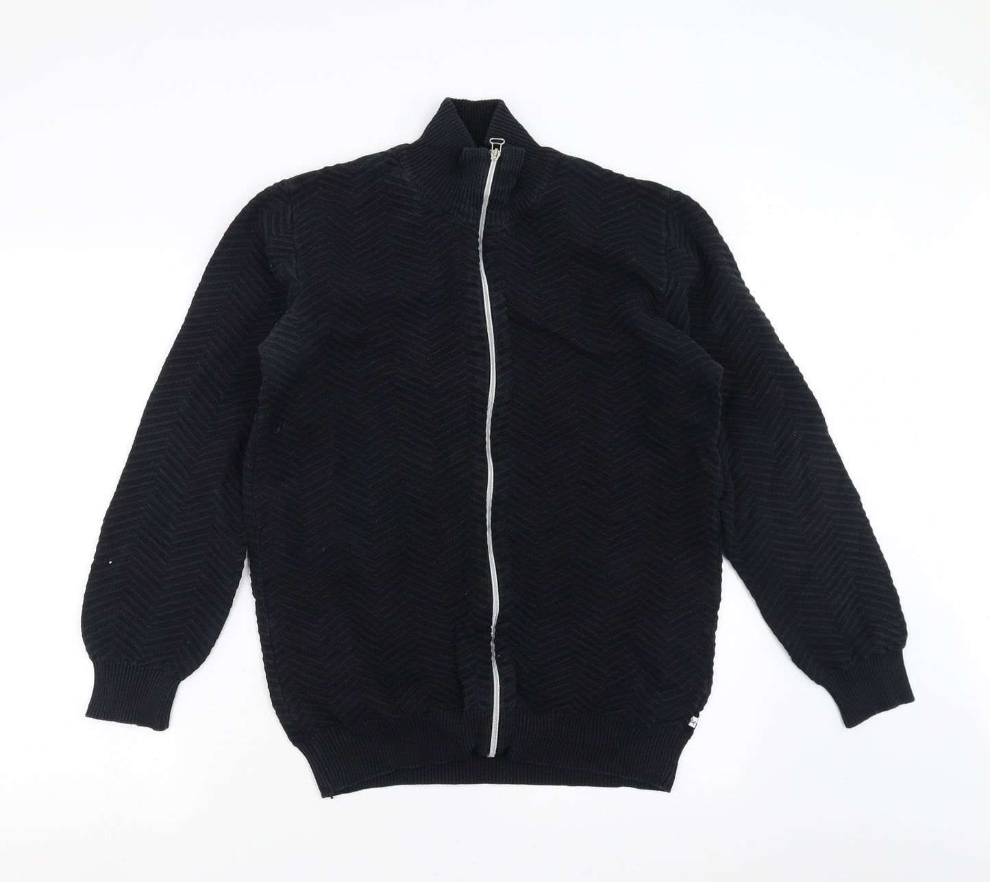 Kronstadt Mens Black Herringbone  Full Zip Jumper Size S