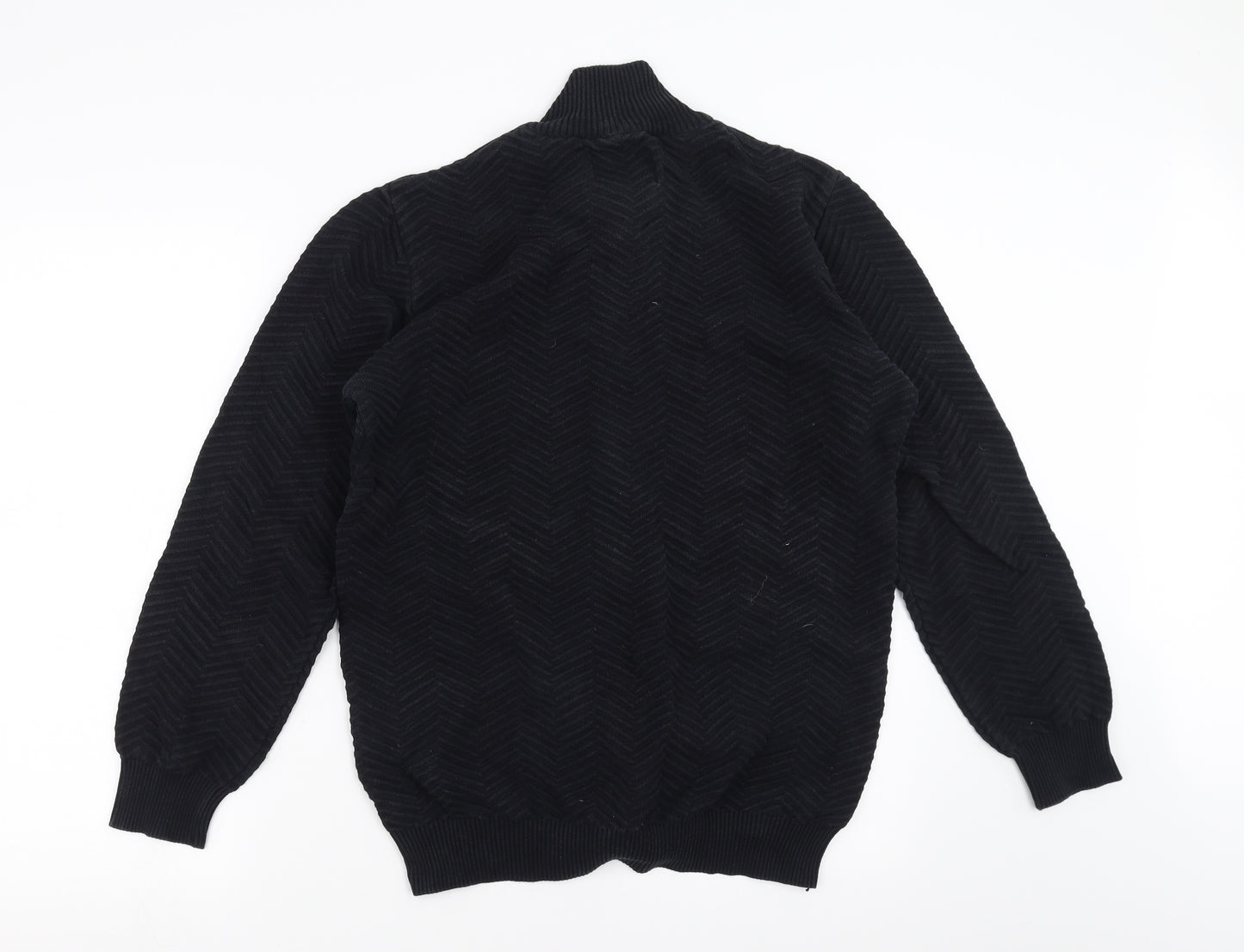 Kronstadt Mens Black Herringbone  Full Zip Jumper Size S