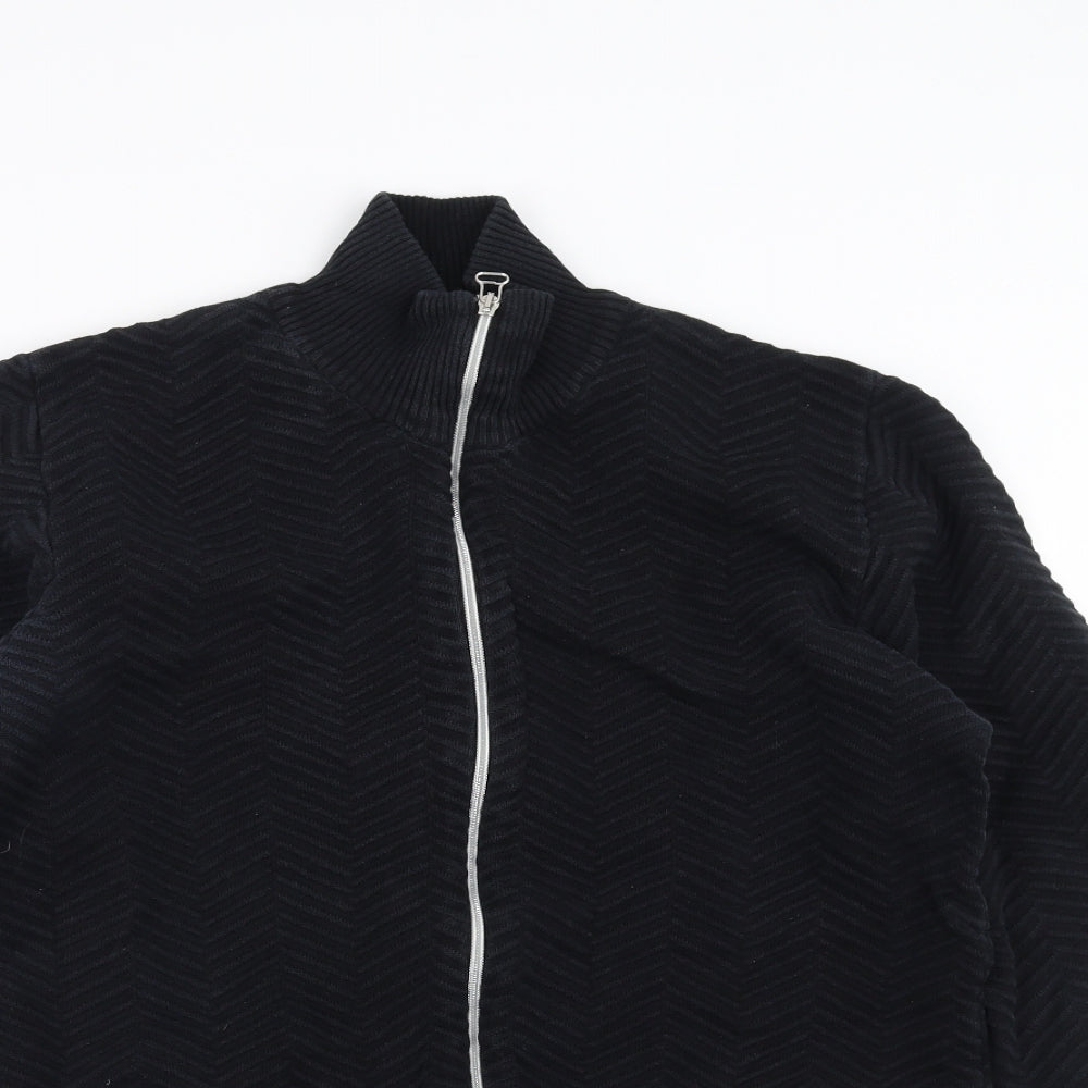 Kronstadt Mens Black Herringbone  Full Zip Jumper Size S