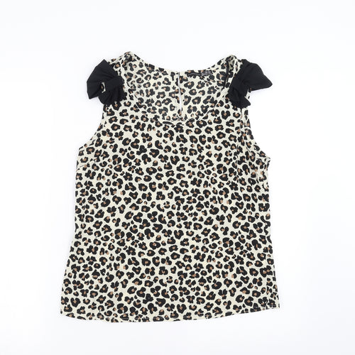 Primark Womens Ivory Animal Print  Basic Blouse Size 10  - bow detail