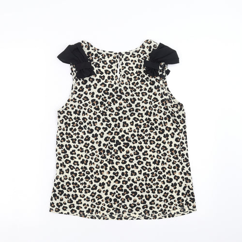 Primark Womens Ivory Animal Print  Basic Blouse Size 10  - bow detail
