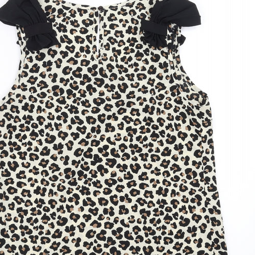 Primark Womens Ivory Animal Print  Basic Blouse Size 10  - bow detail