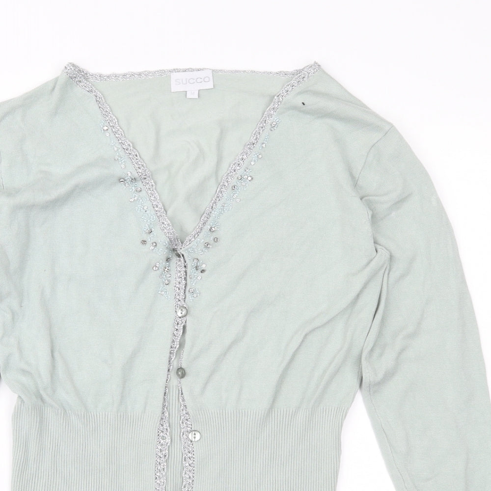 Succo Womens Green  Knit Cardigan Jumper Size M