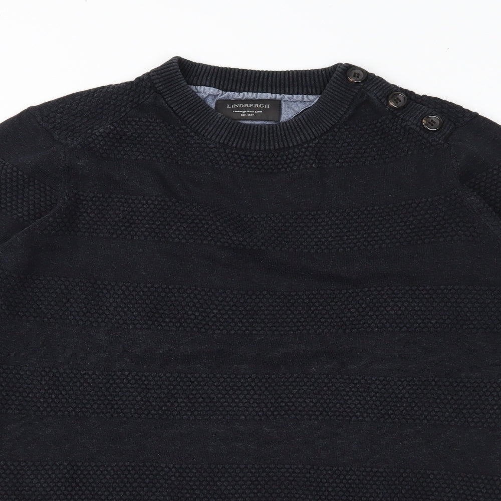 Lindbergh Mens Blue Geometric  Pullover Jumper Size M