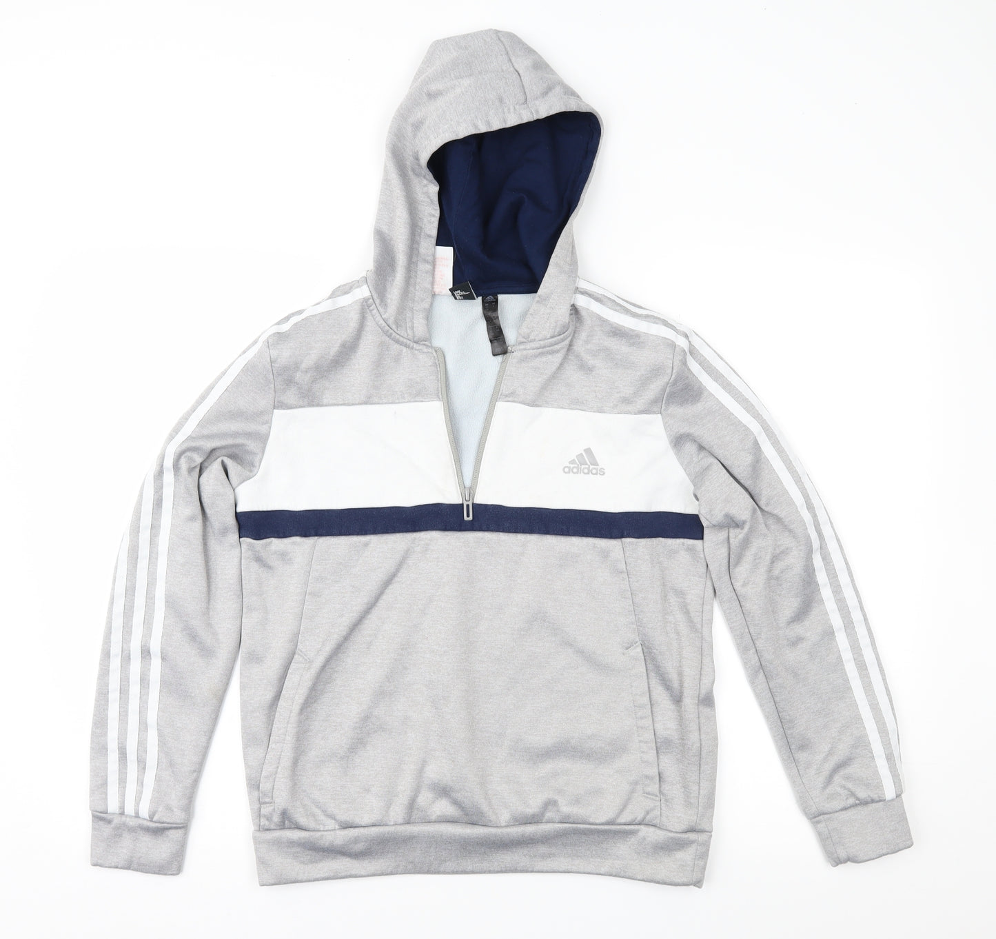 adidas Boys Grey Colourblock  Pullover Hoodie Size 13-14 Years