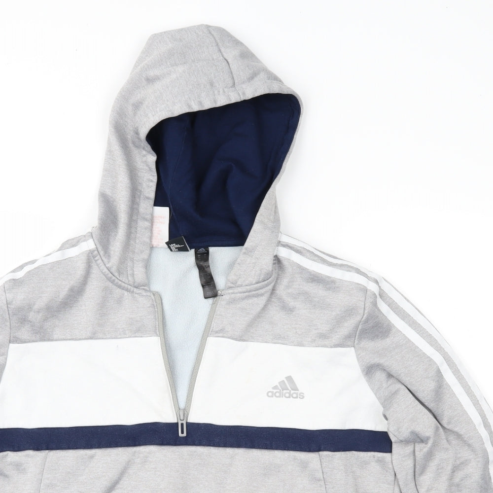 adidas Boys Grey Colourblock  Pullover Hoodie Size 13-14 Years