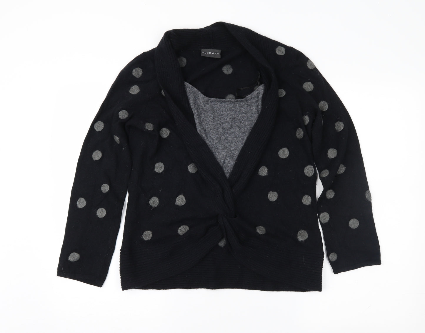 Alex & Co. Womens Black Polka Dot  Pullover Jumper Size 14