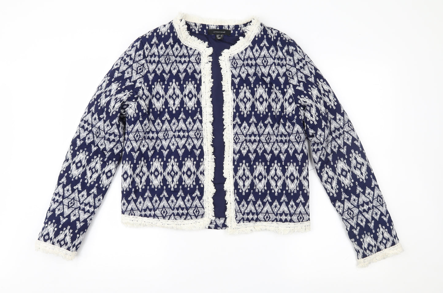 Atmosphere Womens Blue Geometric  Quilted Jacket Size 12