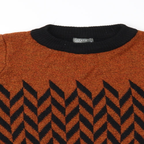 Papaya Womens Brown Geometric  Pullover Jumper Size M