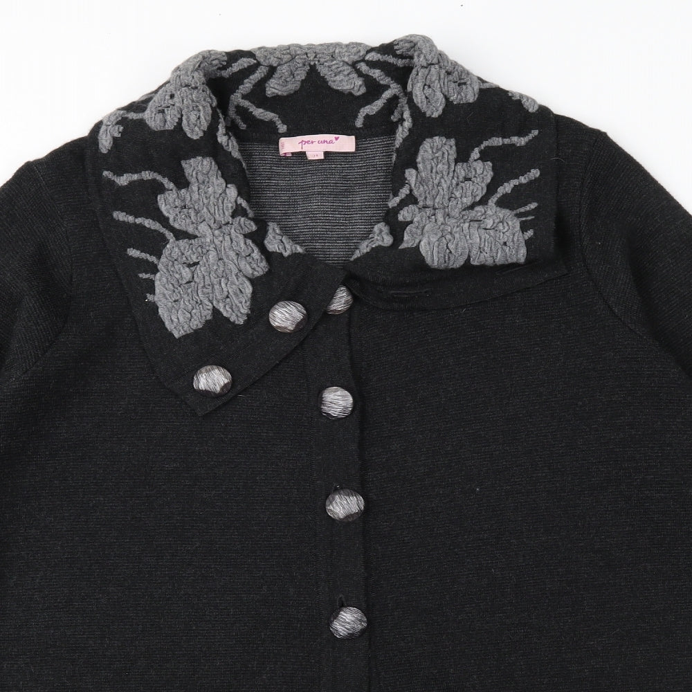 Per Una Womens Grey Floral Knit Overcoat Coat Size 14