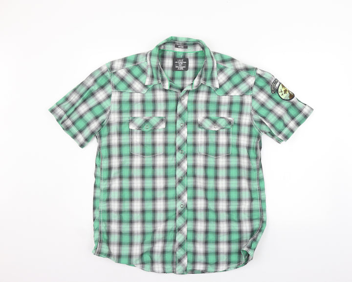 LOGG Mens Green Check   Button-Up Size L
