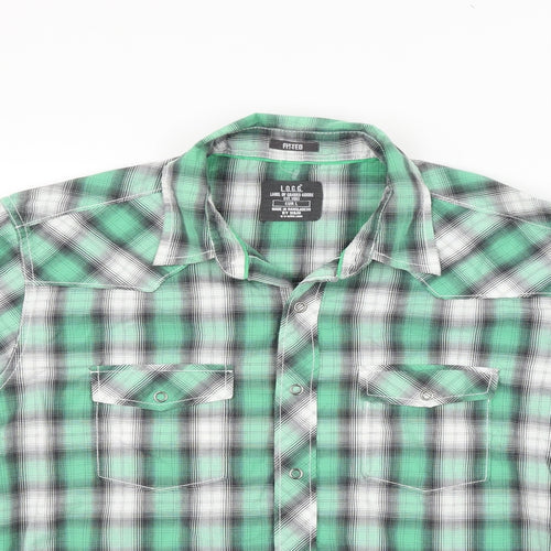 LOGG Mens Green Check   Button-Up Size L