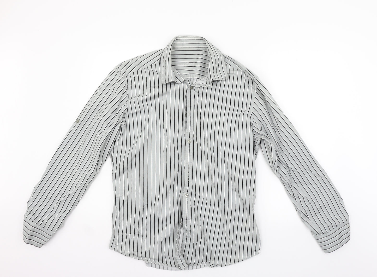 NEXT Mens Grey Striped   Button-Up Size L