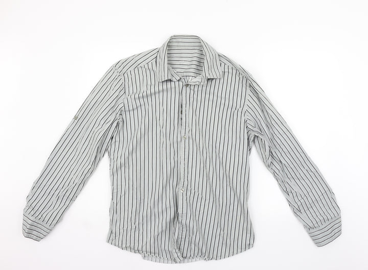 NEXT Mens Grey Striped   Button-Up Size L