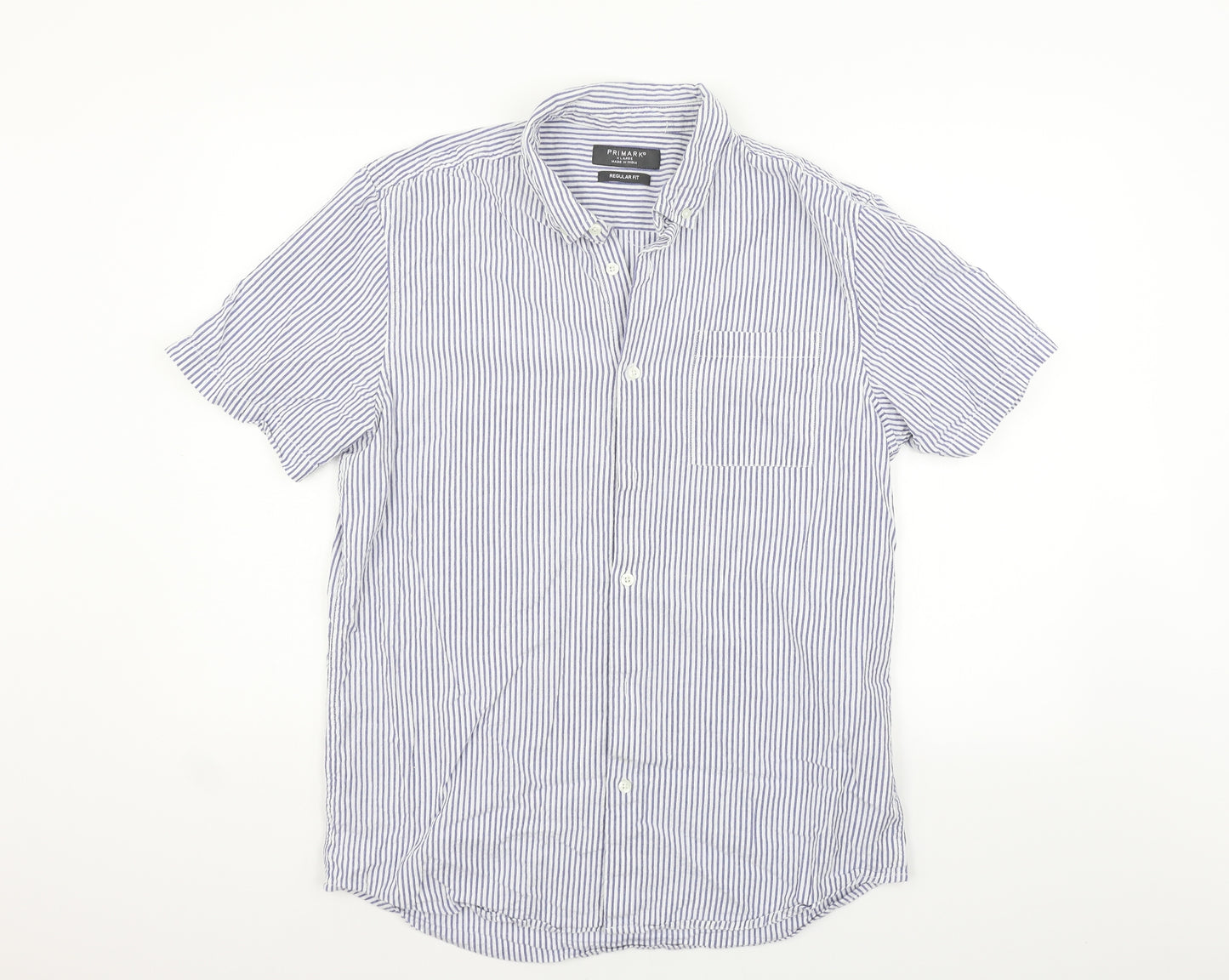 Primark Womens Blue Striped  Basic Button-Up Size XL