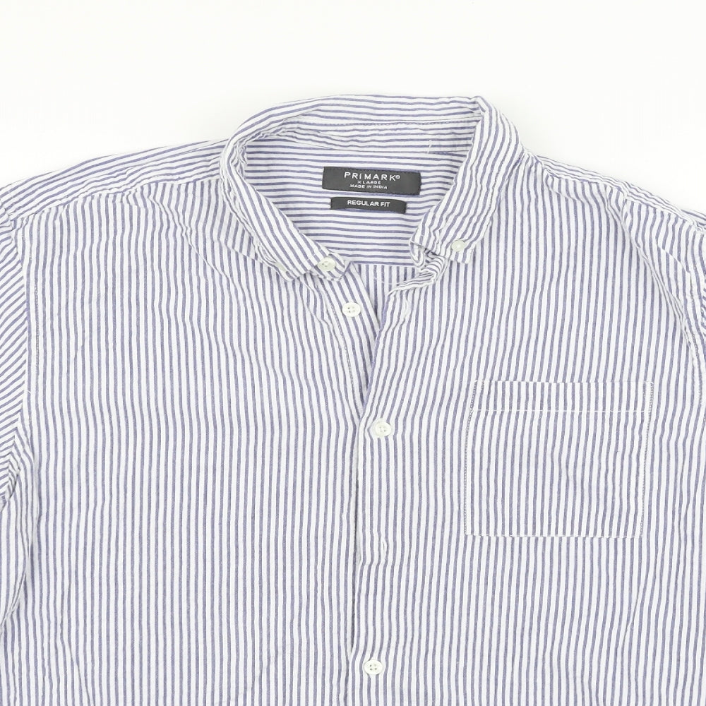 Primark Womens Blue Striped  Basic Button-Up Size XL