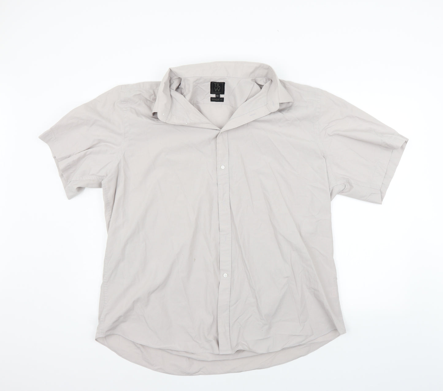 T&W Mens Grey    Button-Up Size 18.5
