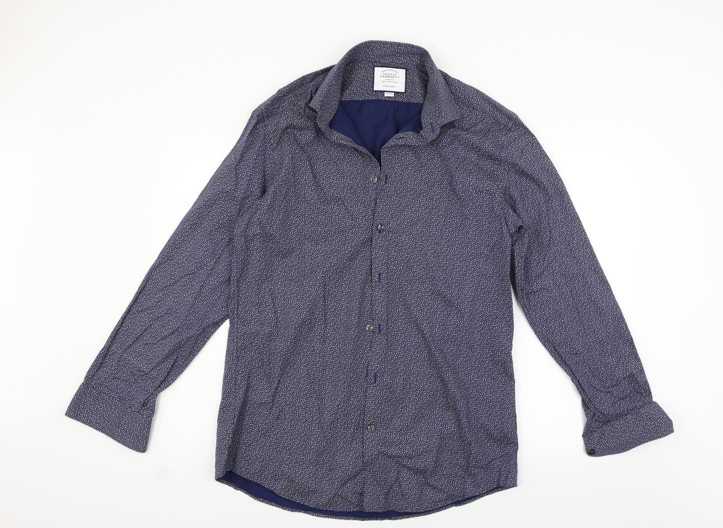 Charles Tyrwhitt Mens Blue Geometric   Button-Up Size 16.5