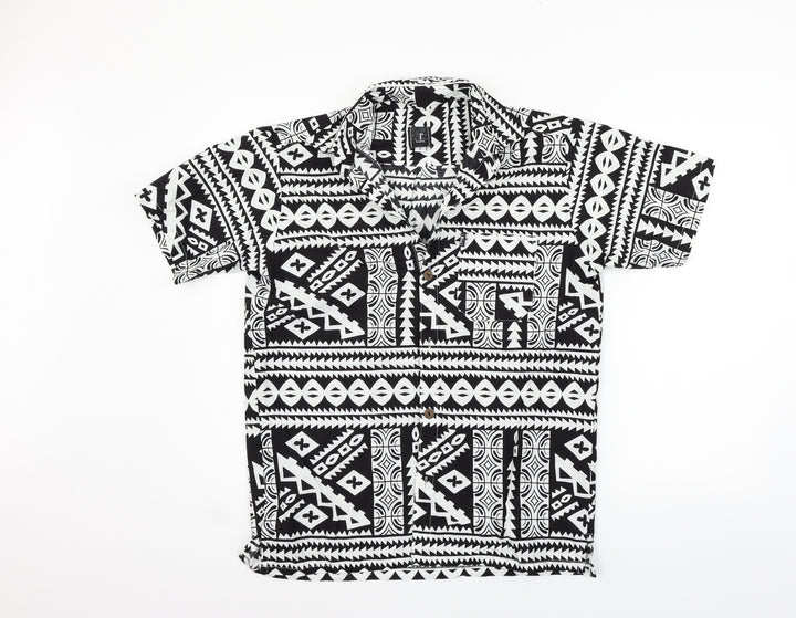 Tepa Womens Black Geometric  Basic Button-Up Size S