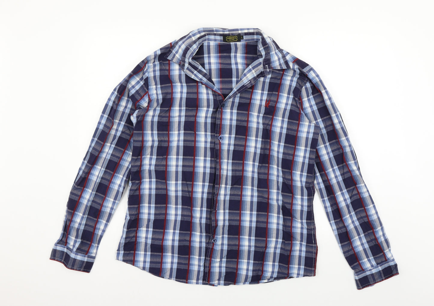 Aertex Mens Blue Check   Button-Up Size L