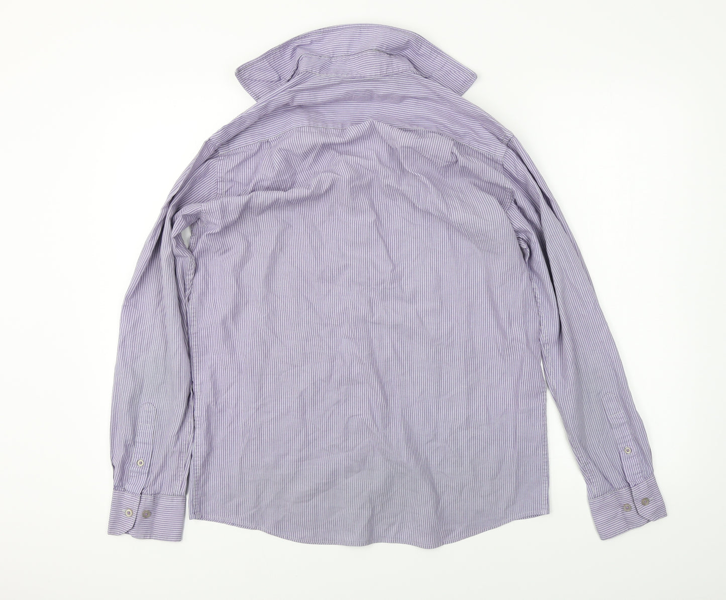 George Mens Purple Striped   Button-Up Size 15