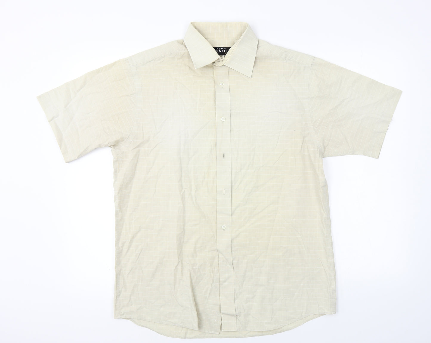 Thomas Nash  Mens Beige Check   Button-Up Size 15.5