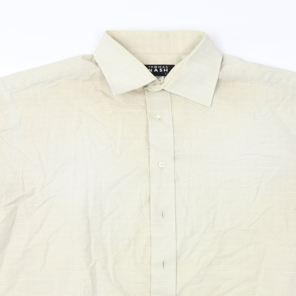 Thomas Nash  Mens Beige Check   Button-Up Size 15.5