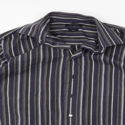 Morgan Mens Blue Striped   Button-Up Size 42