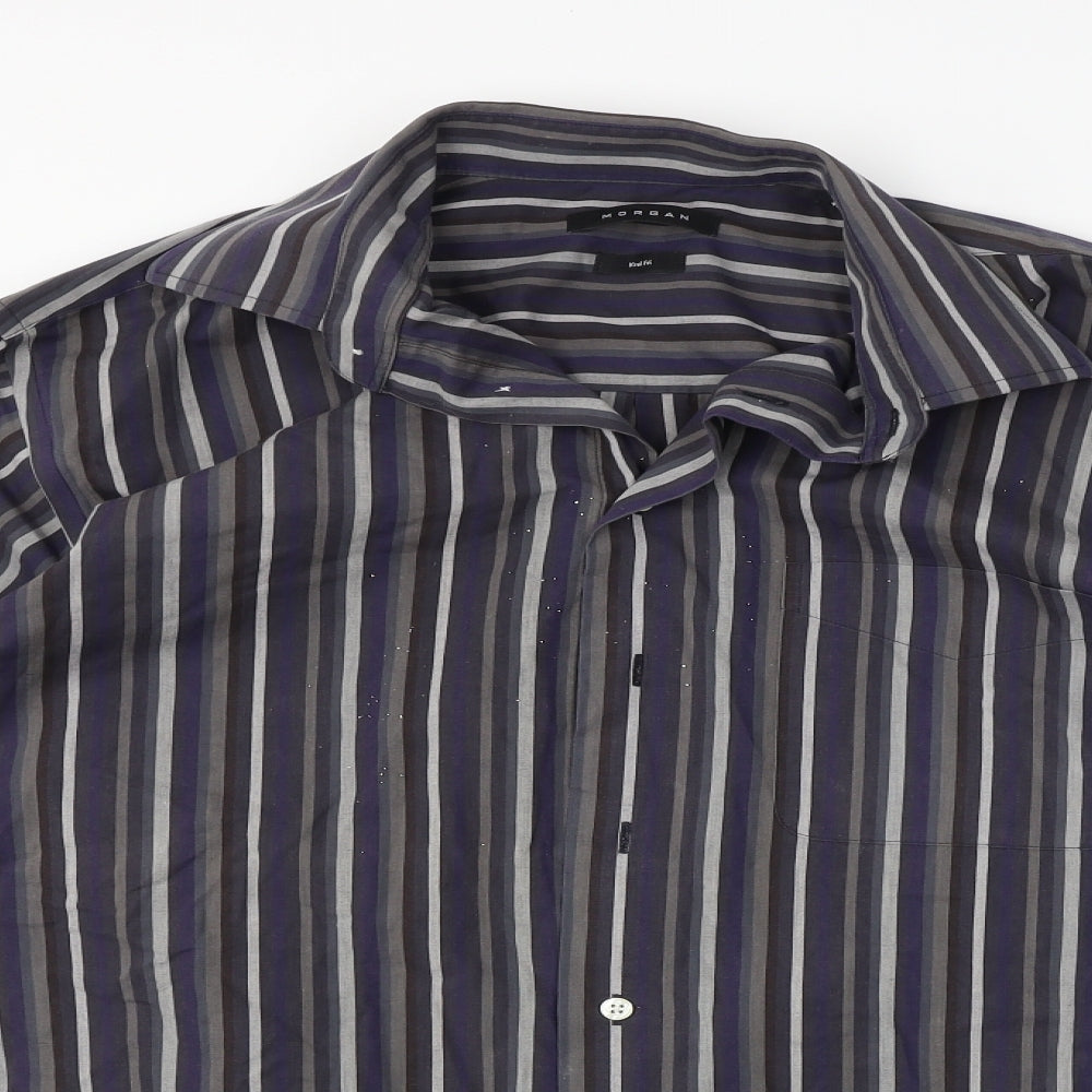 Morgan Mens Blue Striped   Button-Up Size 42