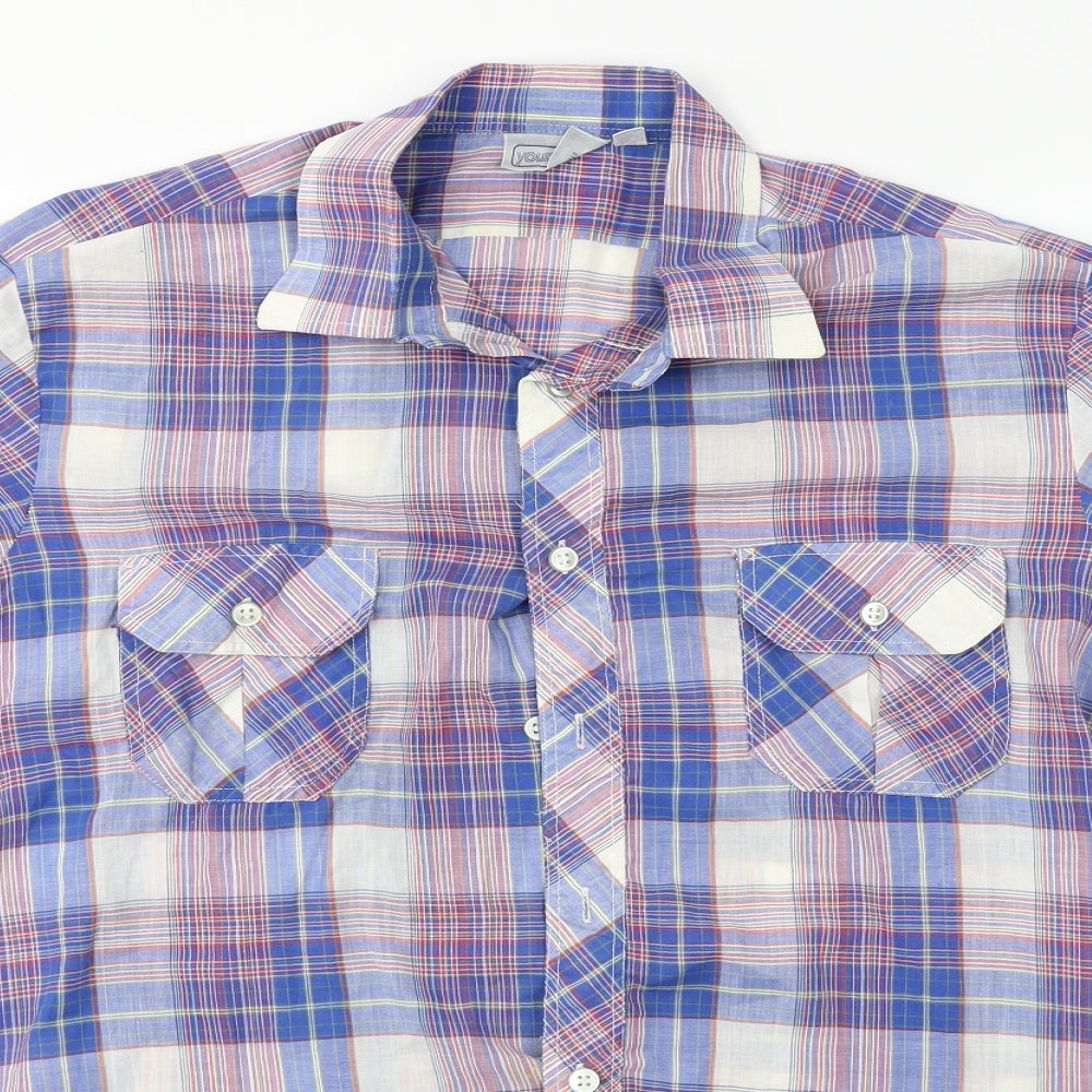 young star Mens Blue Check   Button-Up Size 43