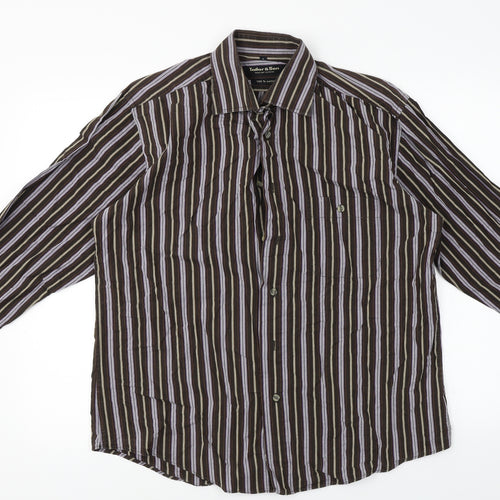 tailor & son Mens Brown Striped   Button-Up Size M
