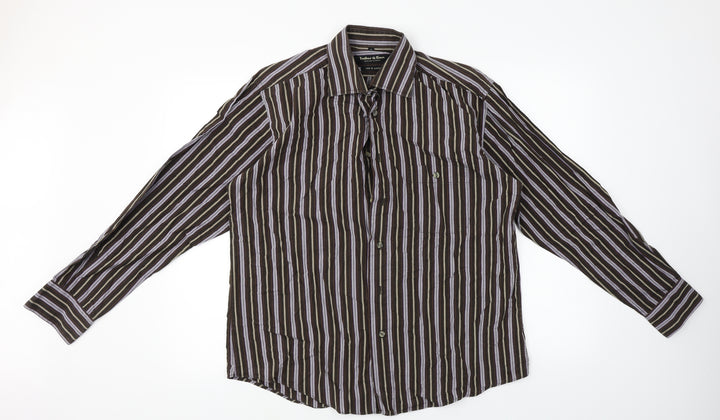 tailor & son Mens Brown Striped Button-Up Size M