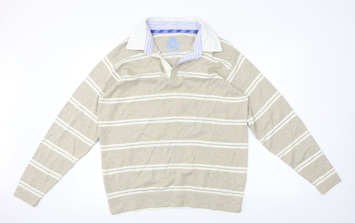 Marks and Spencer  Mens Beige Striped   Polo Size M